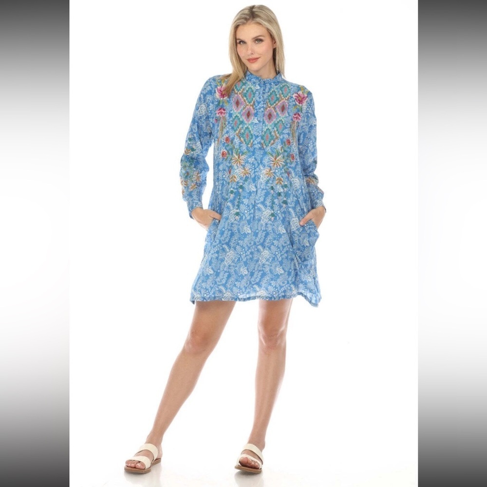 Johnny Was Workshop Gabriella Tuxedo Yoke Shirt Dress Boho Chic W32823-E
